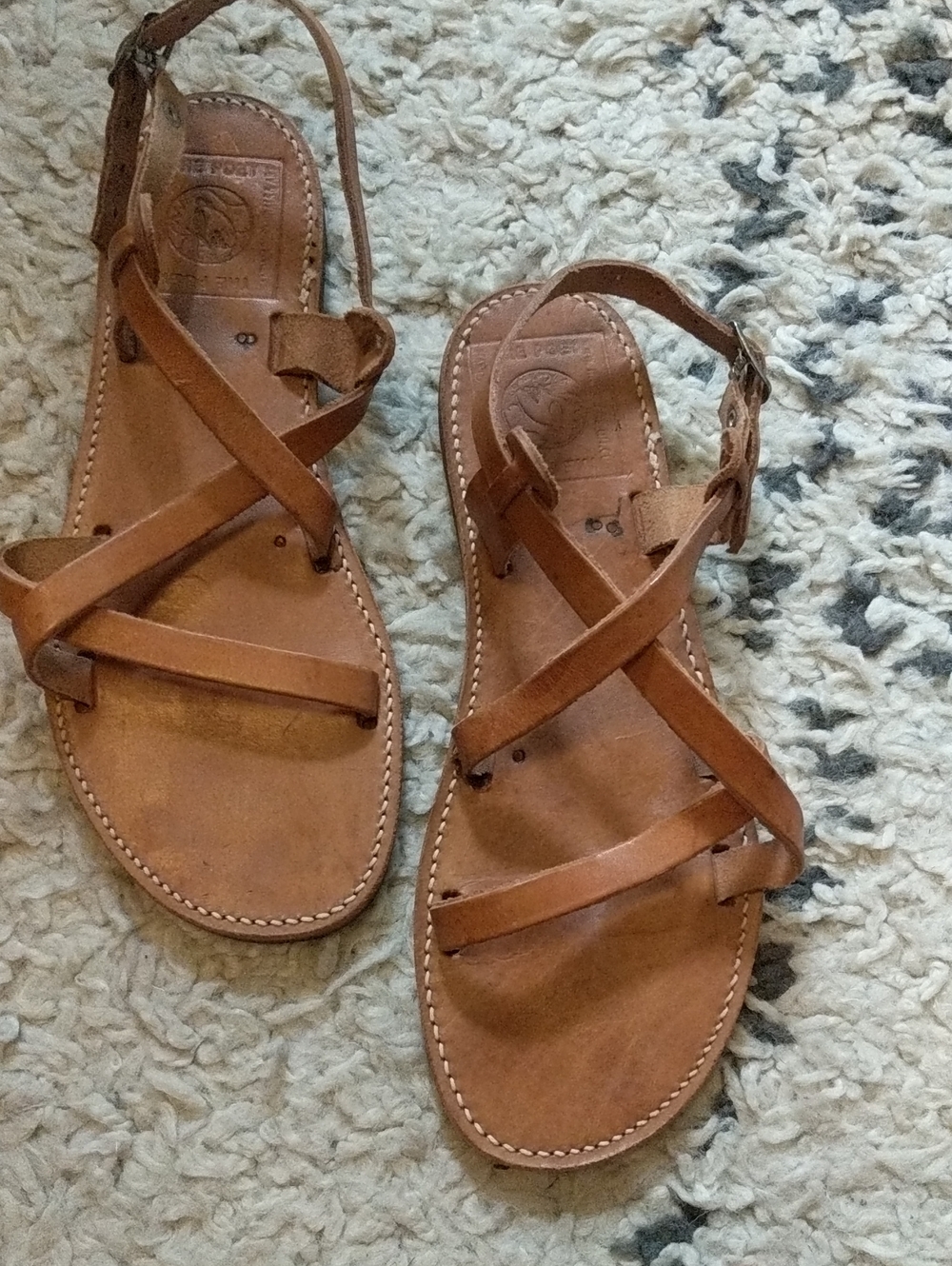 Vintage Melissinos Art The Poet Greek Leather Sandals Cognac Strappy